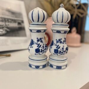 Blue and White Floral Ceramic Salt and Pepper Shakers
